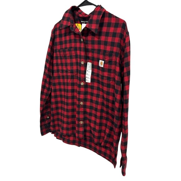 Carhartt Womens Medium Rugged Flex Loose Fit Flannel Top Red Black Buffalo Plaid - Picture 3 of 9